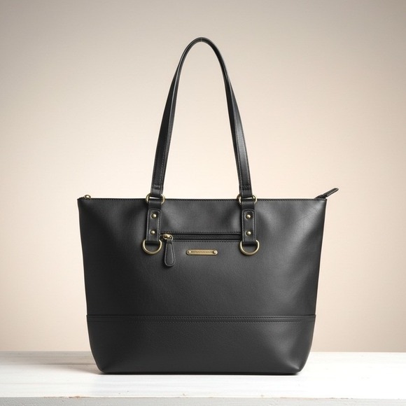 Stone Mountain USA Handbags - Classic Minimalist Tote Bag‎ Stone Mountain USA Large Black Faux Leather